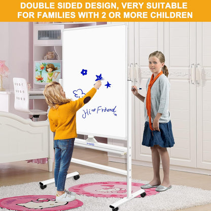 H-Qprobd Magnetic Whiteboard Mobile Dry Erase Board with Stand 40"x28" Double Side Rolling Whiteboards on Wheels for Home, Office & School
