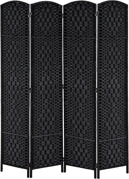 HOMCOM Room Divider 4 Panels Folding Privacy Screen 6FT Tall Portable Wicker Weave Partition Wall Divider for Bedroom Home Office, Black
