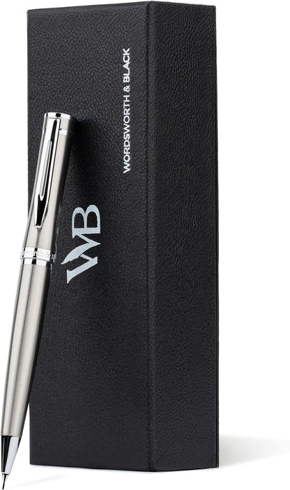 Wordsworth and Black Mechanical Pencil Graphite Lead- Stunning Luxury Metal Pencil, Silver Chrome Finish, 0.7mm Led, Best Gift Set for Men & Women, Professional Executive Office Pencils
