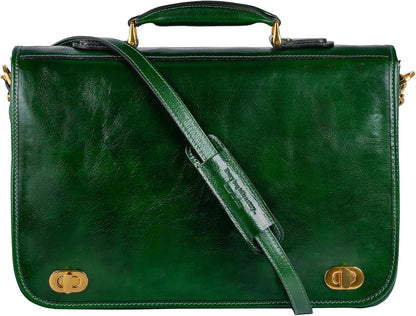 Time Resistance Leather Briefcase for Men - Italian Full Grain Leather Laptop Bag - Messenger Bag - Gift Box Included