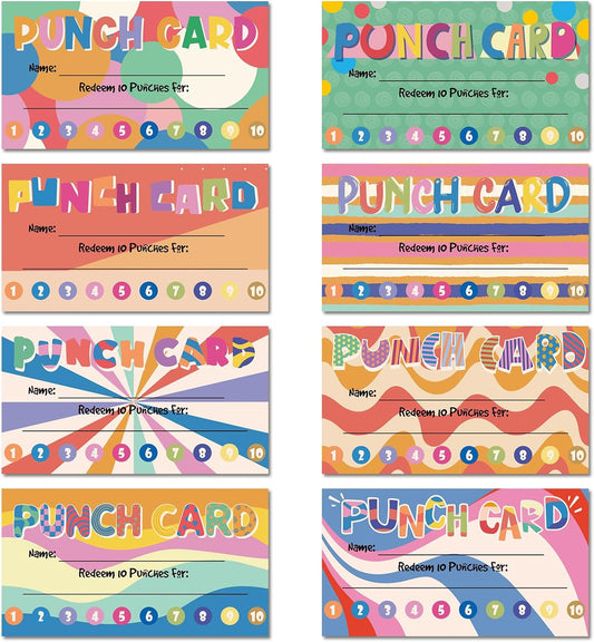 Fumete 400 Pcs Punch Cards for Classroom Reward Cards Behavior Incentive Loyalty Awards for Kids Students Teachers School Business, 8 Styles, 3.5 x 2 in(10 Bright Punches Style)