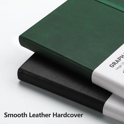 RETTACY Graph Grid Paper Notebook, 192 Pages, A5 Medium Size (5.7'' x 8.3''), 5 Squares per Inch, Leather Hardcover, 100 GSM Thick Paper, for School, Students, Math, Engineering (Dark Green)