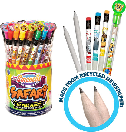 Safari Smencils Cylinder - HB #2 Patented Gourmet Scented Pencils, 50 Count, Gifts for Kids, Classroom Rewards, Party Favors, Stuffers