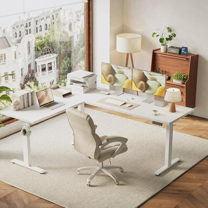 Agilestic Triple Motors 73" x 60" L Shaped Standing Desk, Electric Standing Desk Adjustable Height, Extra Large Desktop Corner Table for Home Office, Gaming Workstation, Splice Board, White