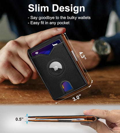 Airtag Wallet for Men,with Money Clip 11 Cards Slim Front Pocket Leather RFID Blocking Wallet with Gift Box