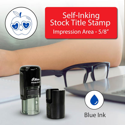 Shiny Cool Apple Teacher Stamp, Round Self Inking Stamp for Classroom, Blue Ink