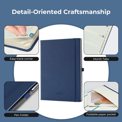 Weekly Monthly 2026 Planner (Jan.26-Dec.26),11.5"x8.5",12 Months Agenda Plan with Month Tabs & Pocket,Expenses/Note Pages, Appointment Book Calendar with Hardcover Vegan Leather Cover,Blue