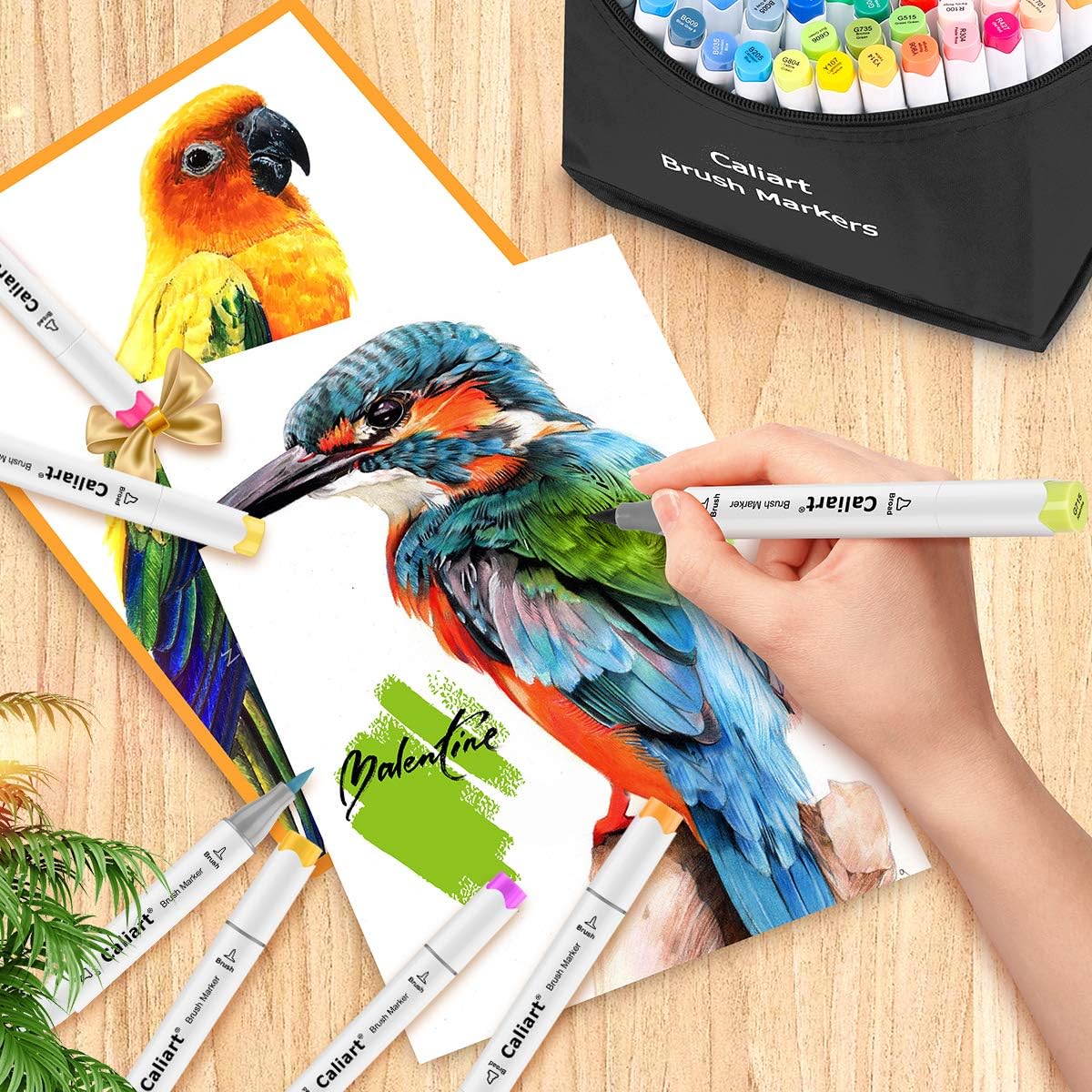 Caliart Alcohol Brush Markers, 121 Colors Dual Tip Artist Brush & Chisel Tip Sketch Art Markers, Aesthetic Cute Preppy Stuff School Supplies, Pens for Lettering Cards Drawing Mothers Day Gift for Mom
