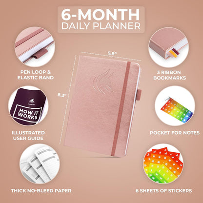 Clever Fox Daily Planner – Undated Planning Notebook with Hourly Schedule & To-Do List – Personal Day Task & Work Organizer, 6 Months (Rose Gold)