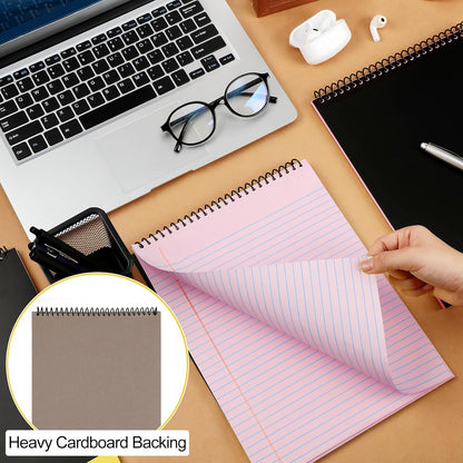 6 Pcs Legal Pad Top Spiral Bound Notebook 70 Sheets Wirebound Notepad Double Sided Ruled Memo Steno Pad with Stiff Back Cover for Business(8.5 x 11 Inches,No Holes,Pink)