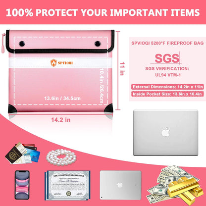 5200°F Fireproof Document Bag -Heat Insulated, Upgraded Water Fire Proof Pouch with Zipper, 9 Layers of Functional Materials, 14.2 X 11” Fire Proof Money Bag for Cash, Important Document and Valuables