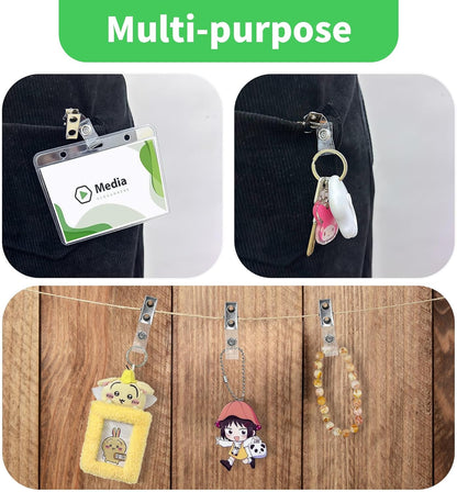 400 Pack Metal Badge Clips Double Hole ID Badge Clips with Clear PVC Straps for Name Tag ID Cards and Badge Holders Work Office Supplies