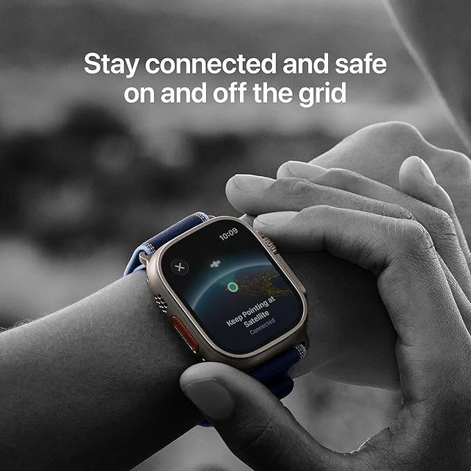 Apple Watch Ultra 3 [GPS + Cellular 49mm] Running & Multisport Smartwatch w/Rugged Titanium Case w/Light Blue Alpine Loop - S. Satellite Communications, Advanced Health & Fitness Tracking