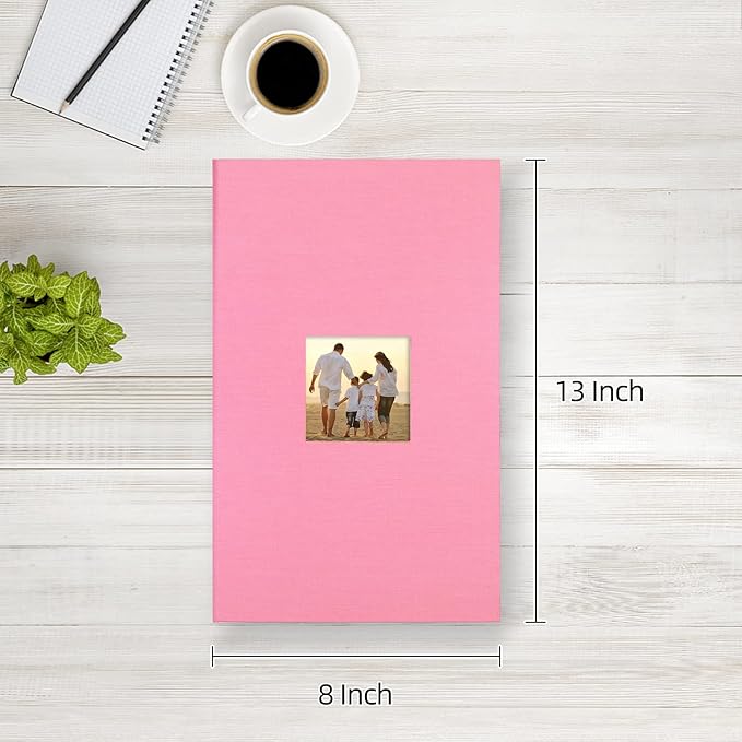 potricher Small Photo Album 4x6 300 Photos Linen Cover Picture Photo Book for Family Wedding Anniversary Baby Vacation (Pink,300 Pockets)