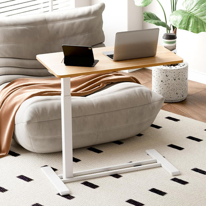 SANODESK Mobile Standing Desk with Hidden Wheels,Pneumatic Laptop Desk Rolling Computer Cart Movable Height Adjustable Small Sit Stand Desk for Home Office(31.5" W x 17.7" D,Maple)