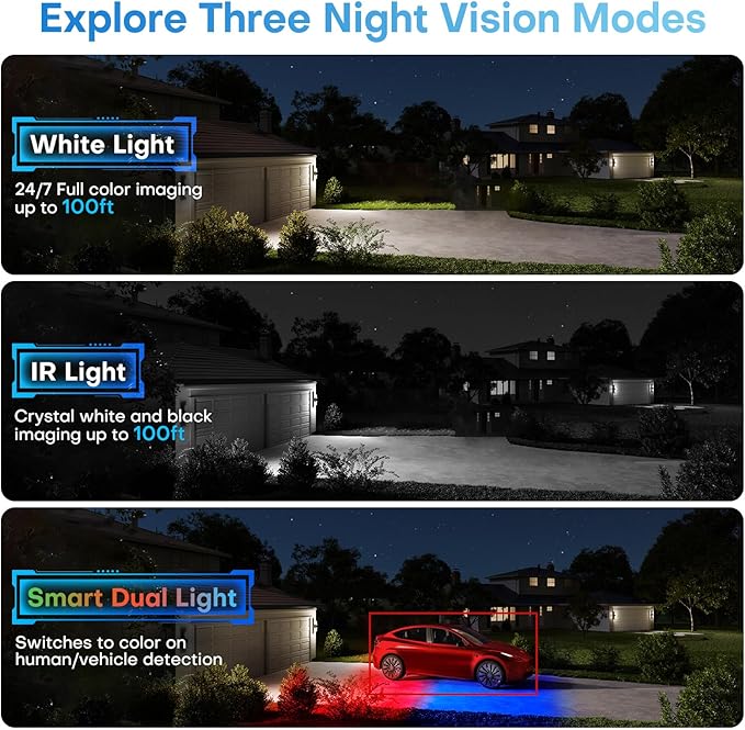 5MP PoE IP Turret Camera, PoE Camera Outdoor w/Red-Blue Alarm Lights & Sound, 98FT Smart Color Night Vision, 2-Way Audio, AI Human/Vehicle Detection, Full Metal IP67, 114°Wide Angle