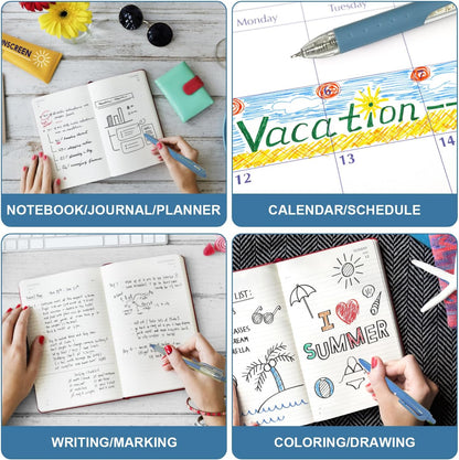 6 Count Pastel Gel Ink Pen Set,Cute Note Taking 0.5mm Fine Point Retractable 5 Count Black Ink Pens with 1 Count Highlighter for Writing, Journaling, School, Office (Blue)