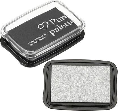 PATIKIL 3"x2" Large Stamp Pad, 2Pcs Washable Craft Ink Pad for Rubber Stamp Card Making Stamping Scrapbook Fingerprint Handprint, Silver/Black