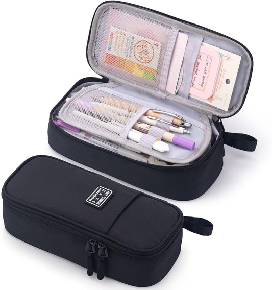 CICIMELON Durable Pen Pencil Case for School Supplies, High Capacity Pencil Bag Pouch Organizer for Teen Girls Boys Adults, Black