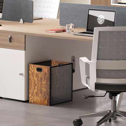 Retro Office Trash Can, Iron and Wood Combination Bedroom Garbage Can, Rectangular Design Wastebasket with Handle, Industrial Style Trash Can for Home Office, 11.02" X 7.87" X 11.81" 4.5 Gallon (2)