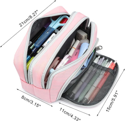 XQXA Pencil Pouch Cute Large Pencil Case Organizer, Multifunctional Big Capacity Pencil Pouch with 3 Compartmens, aesthetic school supplies Pencil Bag for Office Travel Men Women (01-Cherry Pink)