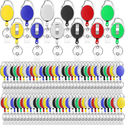 Laumoi Retractable ID Badge Holder Badge Reel with Belt Clip and Key Ring, Name ID Badge Clips Keychain for Office Worker Doctor Nurse Employee (Multicolor,150)