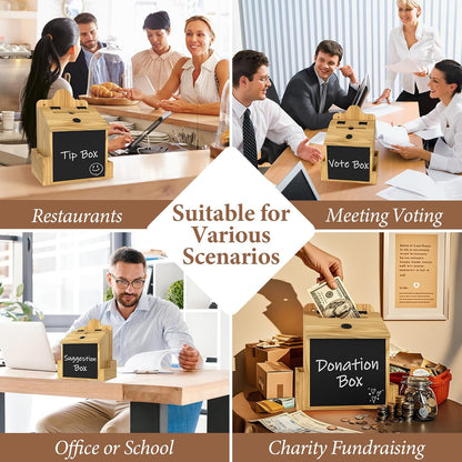 Skdtazrz Wooden Suggestion Box with Slot and Lock,Tip Money Donation Box for Savings Fundraising, Tabletop & Wall Mounted Prayer Box, Office Comment Ballot Box with Sign Slot Eraser and Pens