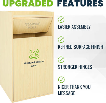 Alpine Restaurant Trash Can Cabinet with Tray Holder - Thank You Trash Can, Commercial 40 Gallon Garbage Can Cabinet for Restaurants, Cafeterias (Oak)