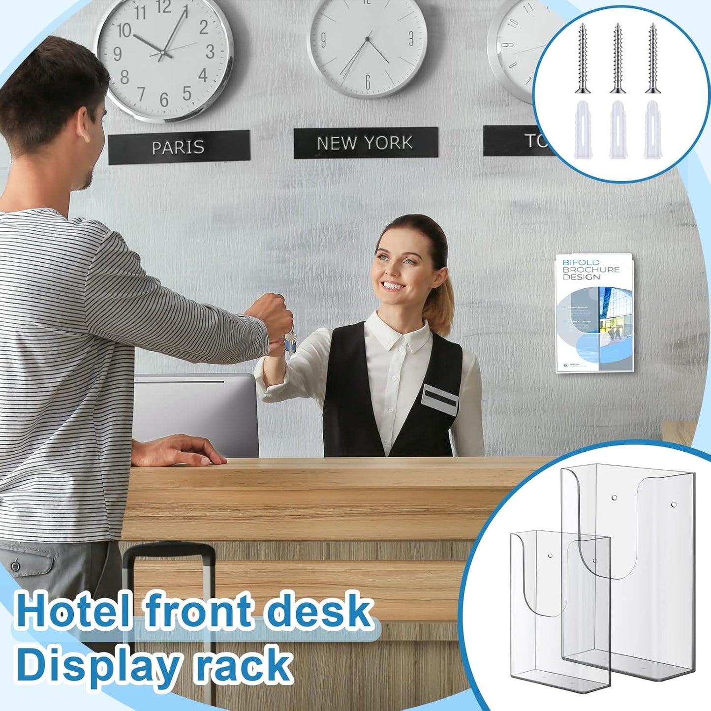 Blulu 20 Pcs Acrylic Brochure Holder Wall Mount, 4 x 6 Inches Clear Flyer Holder Rack, Plastic Pamphlet Stand with Nails for Magazine, Booklet, Card, Bookmark Display, Home Office and Church Supplies