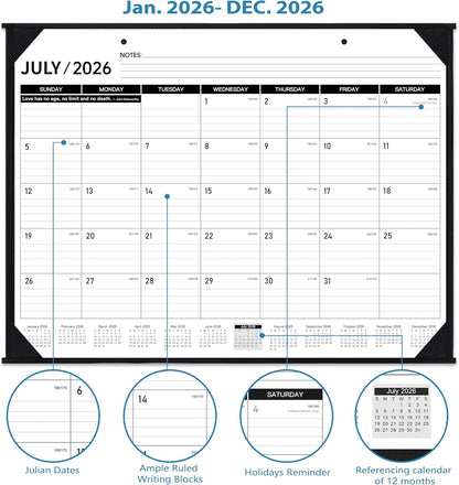 2026 Desk Calendar - JAN. 2026 – DEC. 2026, 22" x 17", Large Desk Calendar 2026, 12 Monthly Desk/Wall Calendar 2-in-1, Corner Protector, Desk Pad, Large Ruled Blocks