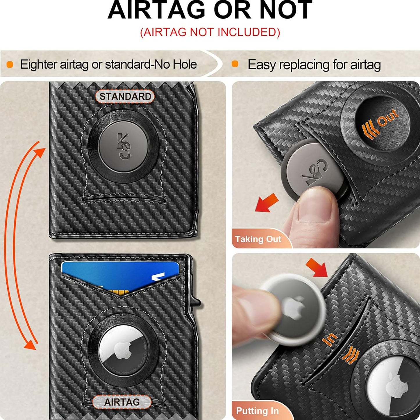 KEMISANT Airtag Wallet Men,Mens Slim Front Pocket Wallet Money Clip Standard or Apple Airtag Use 3.8"×2.8"×0.9"