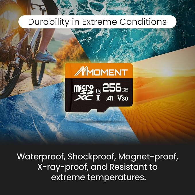 MMOMENT 256GB Micro SDXC Card, A1, UHS-I, U3, V30, Class 10 Compatible, Read Speed Up to 95 MB/s, Write Speed Up to 65 MB/s, SD Adapter Included