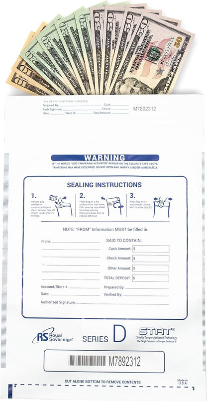 Royal Sovereign 12 x 16 White Deposit Bags 100 Pack (RMTE-1216DW)