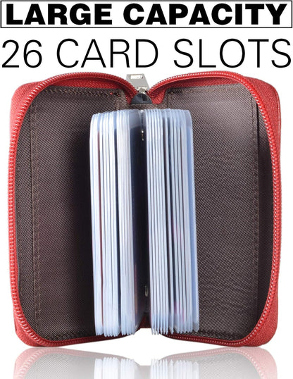 Easyoulife Genuine Leather Credit Card Holder Zipper Wallet With 26 Card Slots
