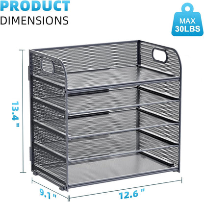 Marbrasse Paper Organizer Letter Tray, 5 Tier Mesh File Organizer with Handle, Paper Sorter Desk Organizer for Home Office Supplies - Grey