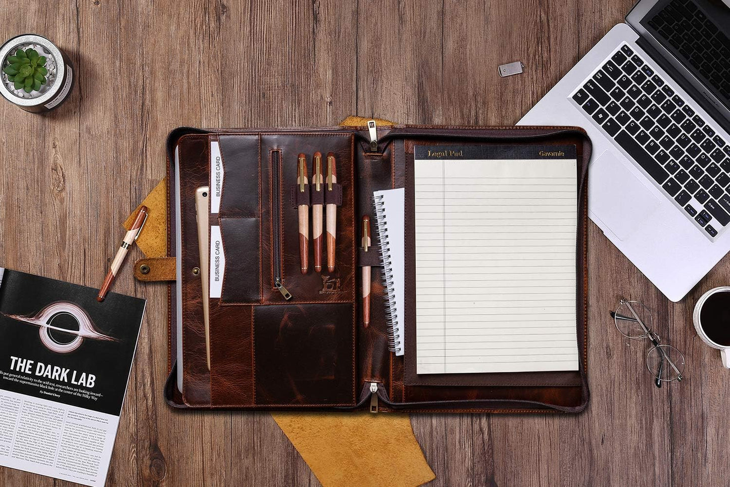 Personalized Leather Portfolio Padfolio for Men, Engraved Gifts for Father's Day for Husband from Wife, Customized Leather Gifts Present for Son/Dad, for Birthday, Oil Wax