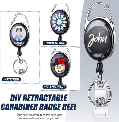 Maitys 100 Pack Retractable Badge Reels Bulk Heavy Duty Badge Reel Holders with Carabiner Belt Clip and Keychain for Lanyard Card Nurse School Office Employee (Clear Black)