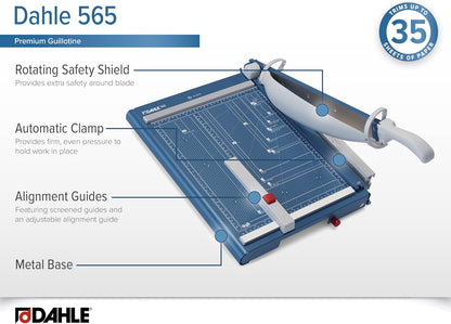 Dahle 565 Premium Guillotine Trimmer, 15" Cut Length, 35 Sheet Capacity, Self-Sharpening Blade, Automatic Clamp, w/Safety Guard