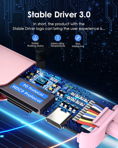 LENTION USB C Hub with 100W Charging, 4K HDMI, Dual Card Reader, USB 3.0 & 2.0 Compatible MacBook Pro, New Mac Air/Surface, Chromebook, More, Stable Driver Adapter (CB-CE18, Rose Gold)