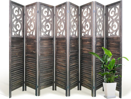 NicBex 8 Panel Room Divider,5.6FT Wood Carved Room Dividers,Folding Privacy Screens Portable Freestanding Partition Wall Dividers for Room Separation,Home Bedroom Office,Rustic Brown