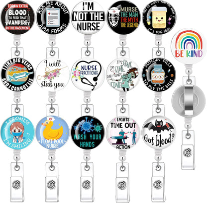 16pcs Badge Reels Retractable Badge Holders,Id Badge Holders Retractable with Clip,Cute Badge Reel for Men,Women,Girls 15