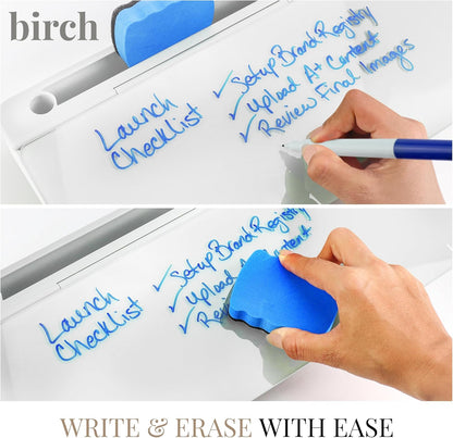 Birch Desktop Whiteboard with Storage & Multiple Markers Surface Desktop Glass Dry Erase Board Desk Top White Board Dry Erase Notepad Desk White Board Tabletop Desk Whiteboard (Cloud)