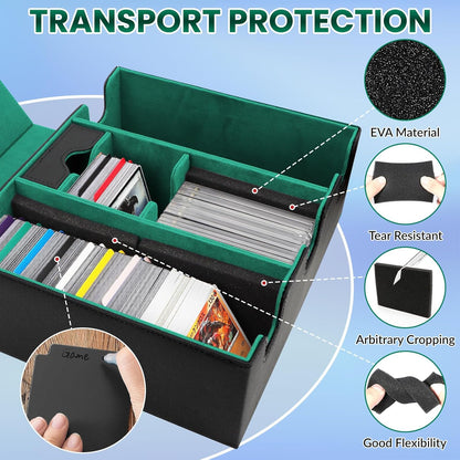 Leather Magnetic Card Storage Box for Trading Cards, Holds 5 MTG Deck Boxes, with 13 Dividers & Dice Tray