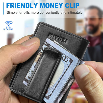 Men Wallet,with Money Clip Coins Pocket ID Window,Slim Front Pocket RFID Blocking Pop-up Card Holder 3.9"x 2.7", Gift Boxed