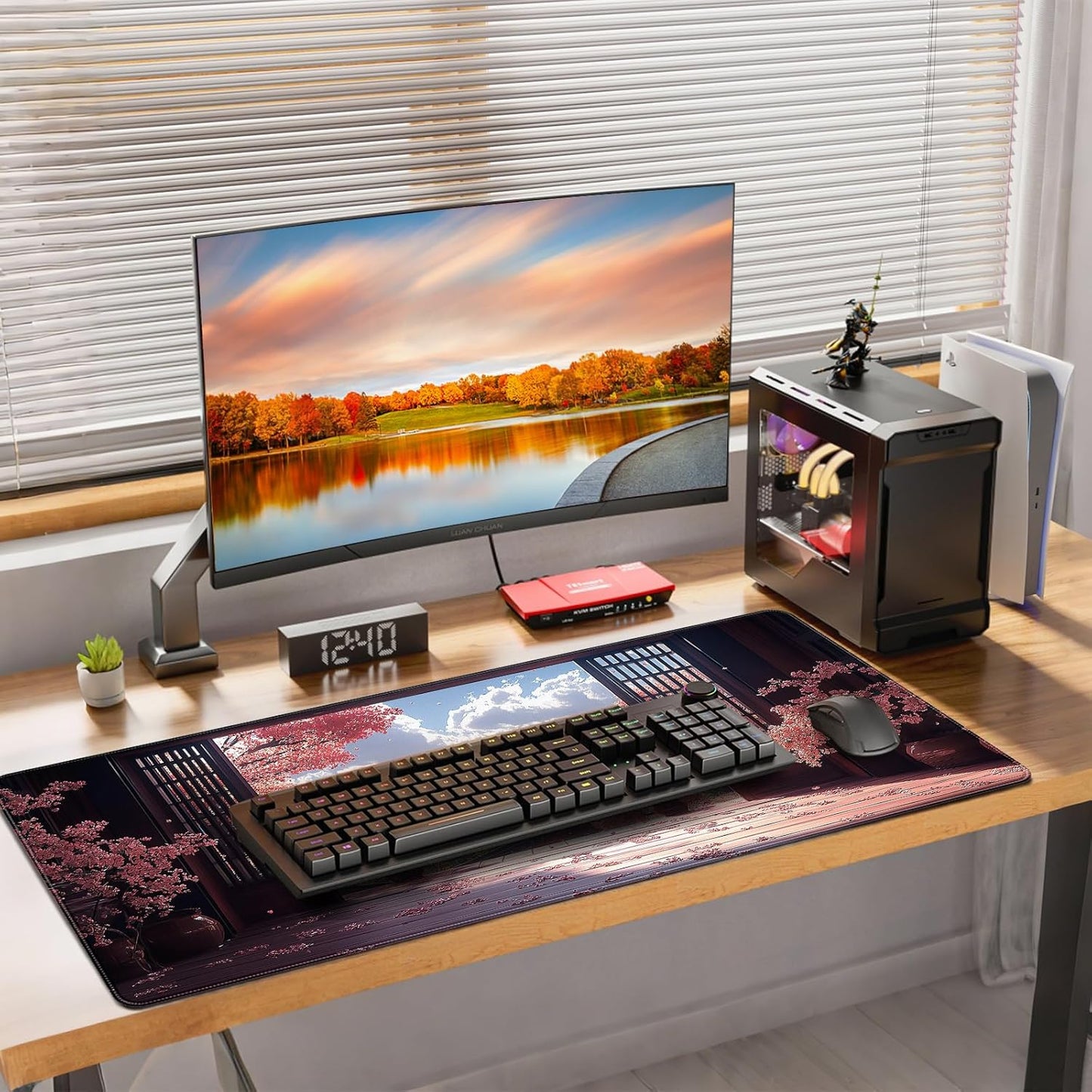 35.4 x 15.7 inches, Large Desktop Mouse pad, Keyboard and Mouse Pads for Work and Home Computers, and Large Laptop Mouse mat，Japanese-Style Cherry Blossom Mountain View