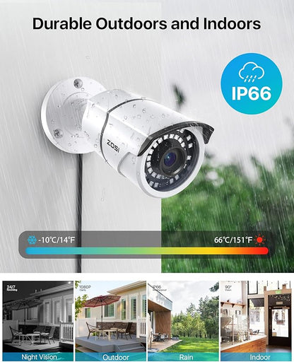 ZOSI 1080p CCTV Security Camera, 4-in-1 TVI/CVI/AHD/CVBS Bullet Cameras, IP66 Weatherproof, 36PCS IR LEDs, 120ft Night Vision, Aluminum Metal Housing, Work for 1080P Home Surveillance Analog DVR