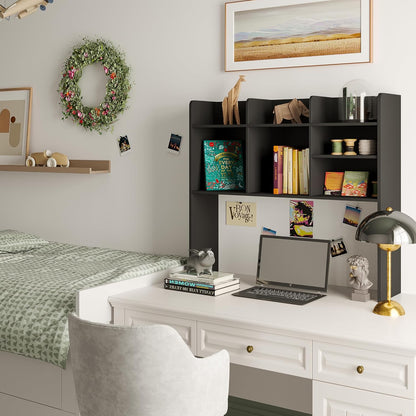 ChooChoo Desktop Bookshelf, Wood Desk Hutch Organizer with 7 Shelves for Computer Desk, Desktop Shelf Bookshelf Storage for College Dorm Office Home, Black