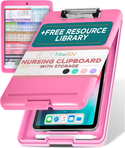 Tribe RN Nursing Clipboard with Storage - Medical Clipboard Nursing Essentials for Nurses and Nursing Students School Supplies with Quick Access Reference Guide (Pink)