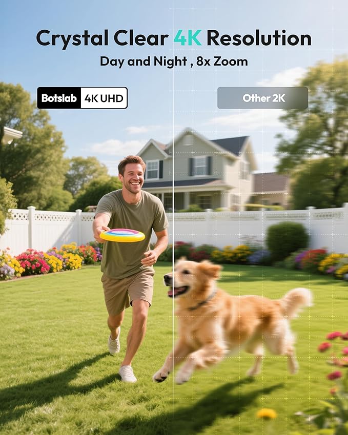 BOTSLAB Security Cameras Wireless Outdoor, 2 Cam-Kit, 4K Color Night Vision, Solar Cameras for Home Security with 360° PT,No Monthly Fee,32GB Local Storage Base Station,Auto Tracking,Easy Installation