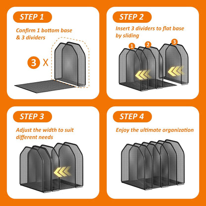 Desk File Organizer, Adjustable 5 Sections Upright Desktop Organizer File Sorter, Sturdy Metal Mesh Vertical Bookshelf File Holder Workspace Accessories for Home,School,Office Classroom,Black